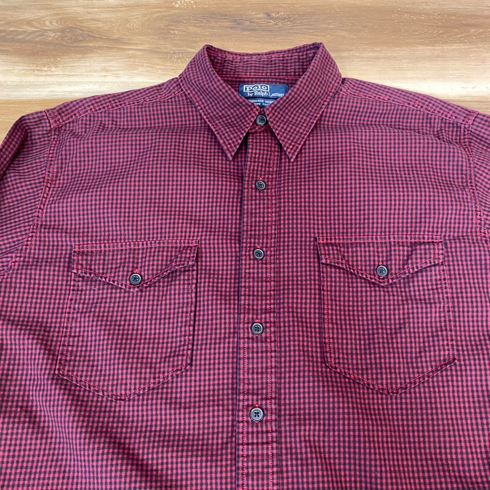 Polo Ralph Lauren Shirt Mens Large Woodsman Workshirt Red Black Gingham Plaid